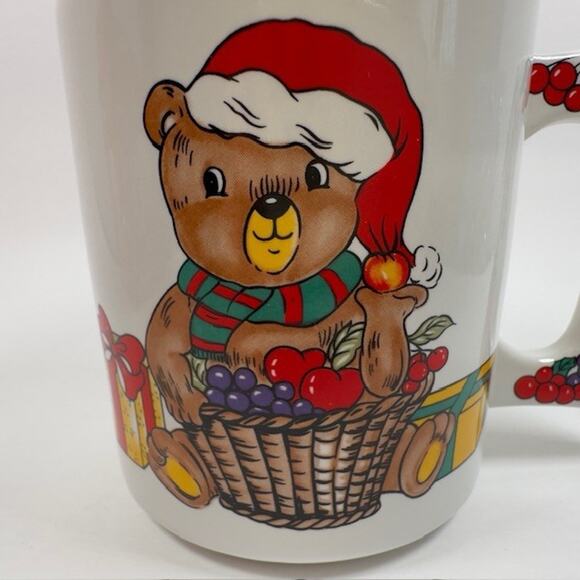 Toscany Collection Teddy Bear in Santa Hat Christmas Mug/Cup Stoneware 1980s VTG - Picture 4 of 16